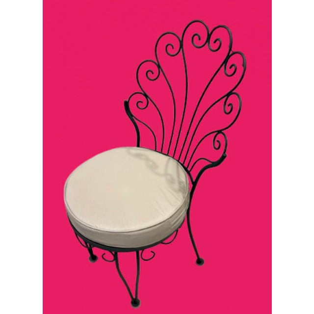 Hollywood Regency 1950s Italian Wrought Iron Dining Chairs Hunter Green,Featuring a Distinct Scallop “Peacock” Shaped Scrollwork Backrest - Set of 4 For Sale - Image 3 of 12