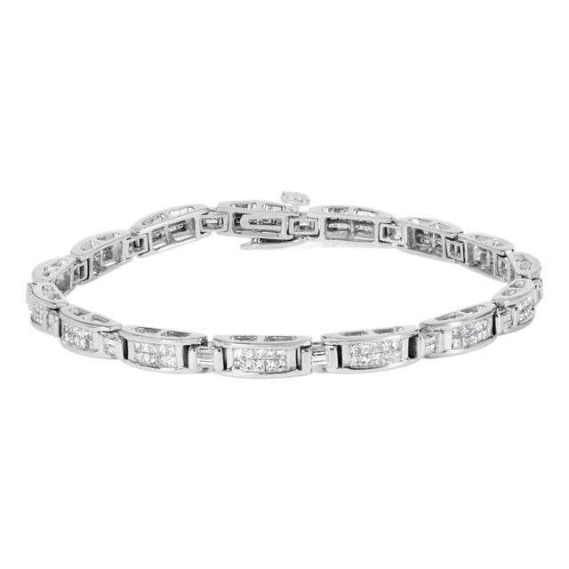 14K White Gold 2.0 Cttw Baguette and Princess-Cut Diamond Tennis Bracelet (H-I Color, SI1-SI2 Clarity) - 7" For Sale