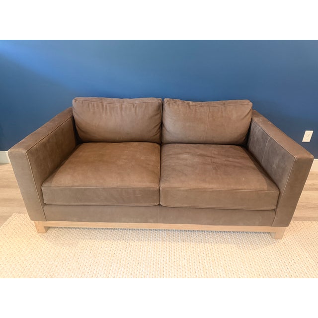 Brown Pottery Barn Jake Seadrift Loveseat and Armchair, Nubuck Leather, Coffee For Sale - Image 8 of 10