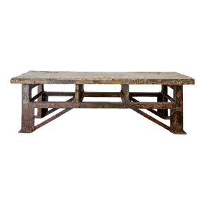 Mid 20th Century Metal Clad Wood + Steel Industrial Table