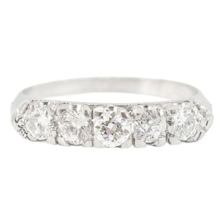 Ladies Antique Art Deco Platinum 0.66ct Old European Cut Diamond Band Ring, Size 5.25 For Sale