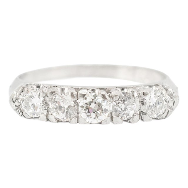 Ladies Antique Art Deco Platinum 0.66ct Old European Cut Diamond Band Ring, Size 5.25 For Sale