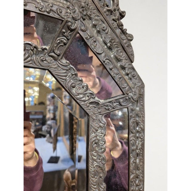 Napoleon III Style Octagonal Mirror with Repoussé Brass Trim For Sale - Image 6 of 10