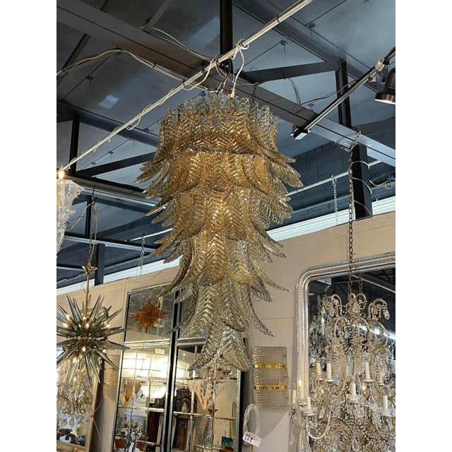 Gorgeous large scale Modern Murano glass chandelier with "fume" colored glass. Featuring beautiful cascading leaf shaped...