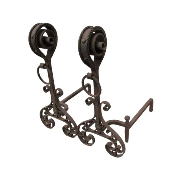 Arts & Crafts Early 20th Century Arts & Crafts Andirons With Great Original Surface - a Pair For Sale - Image 3 of 8