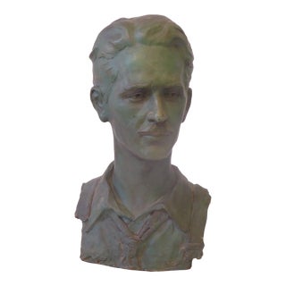 Vintage Plaster Cast Verdigris Head of Tesla For Sale