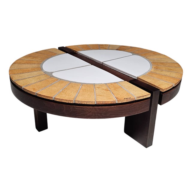 Ceramic and Oak Eucalyptus Coffee Table by Roger Capron, 1970s For Sale