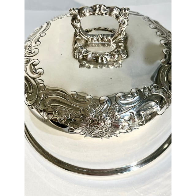 Antique French Silver Plate Serving Dome With Ornate Floral Detail For Sale - Image 10 of 11