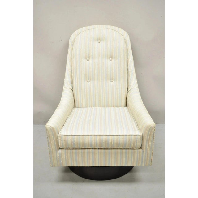 Mid Century Modern Milo Baughman Style Wooden Swivel Base Club Lounge Chair For Sale - Image 11 of 11