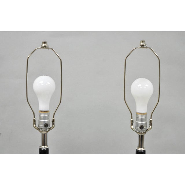 Mid 20th Century Vintage Mid Century Modern Black Glazed Ceramic & Chrome Table Lamps - A Pair For Sale - Image 5 of 12
