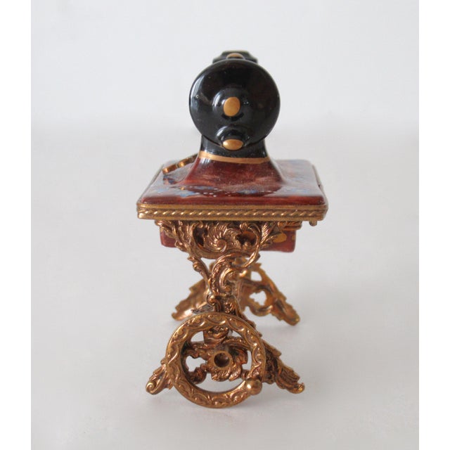 Black Limoges, France Rochard Hand-Painted Sewing Machine Enamel Trinket Box For Sale - Image 8 of 14