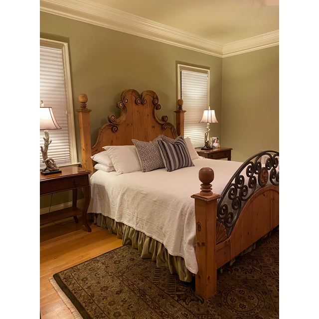 Exceptional one-of-a-kind custom king bed, commissioned directly from Vail artisan Dieter Menzel of Menzel Wood & Iron in...