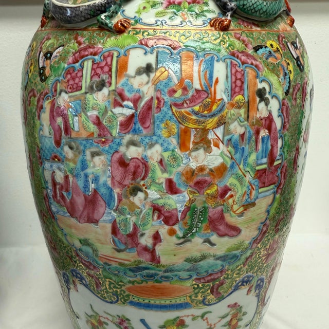 Ceramic Large 1860 Qing Dynasty Rose Medallion Vases, a Pair For Sale - Image 7 of 12