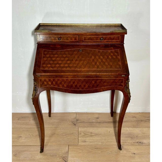 1930s French Louis XV Style Slant Front Secretary Desk with Leather Writing Surface For Sale - Image 10 of 16