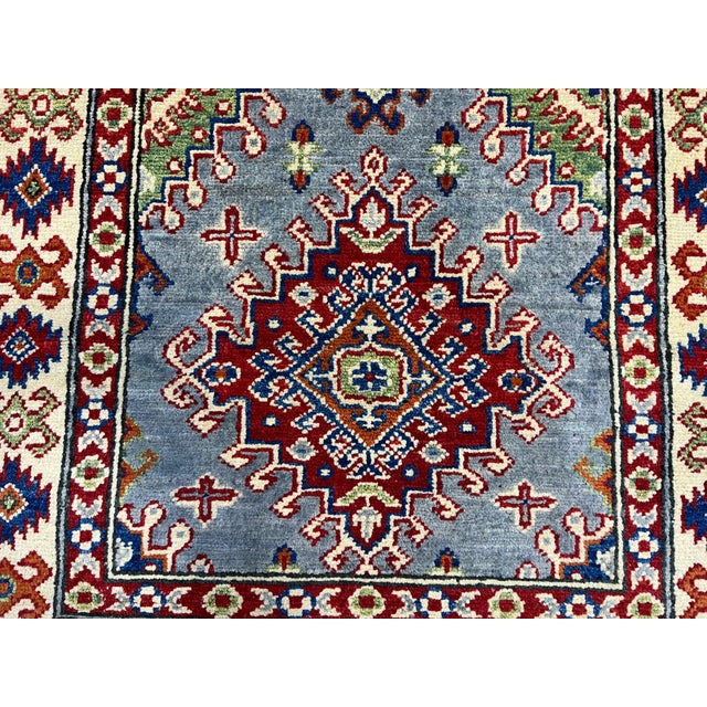 Gray, Cream and Red Kazak Wool Runner Rug, 2'9" X 6'4" For Sale - Image 9 of 15