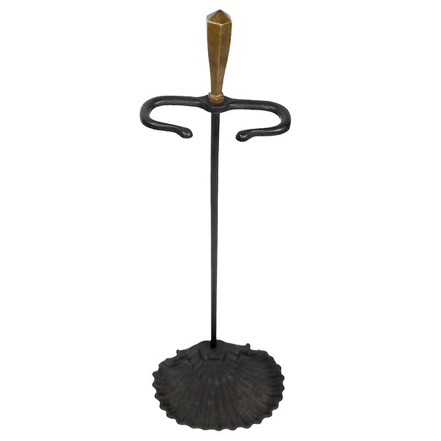 Art Deco Brass and Iron Fireplace Tool Stand With Shell Form Base For Sale - Image 3 of 9