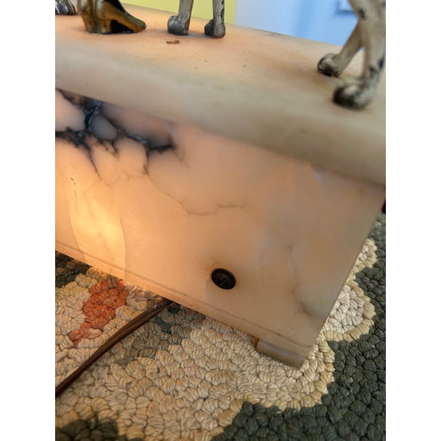 Art Deco Antique Illuminated Sculpture of Lady Walking Dogs For Sale - Image 11 of 14