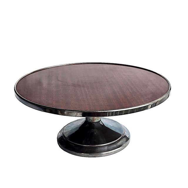 Metal 1950s Silver Plate Cake Stand With Faux Wood Formica Surface For Sale - Image 7 of 13