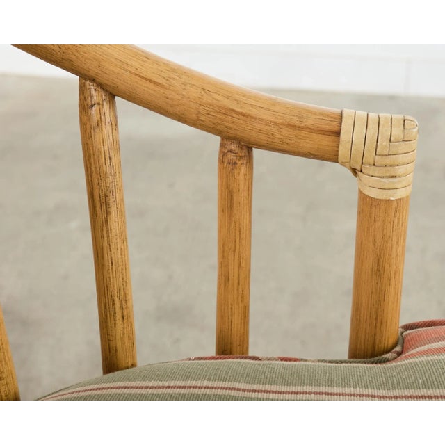 Set of Four McGuire Organic Modern Rattan Oak Swivel Barstools For Sale - Image 9 of 12