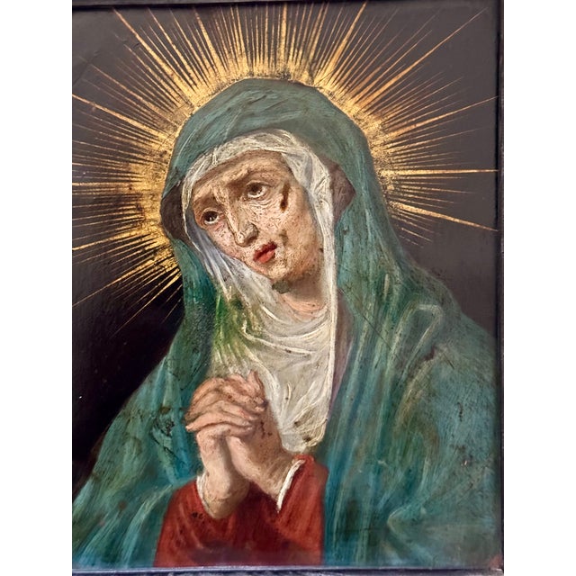 Virgin Mary in Prayer, 1600s, Oil on Copper For Sale - Image 4 of 7