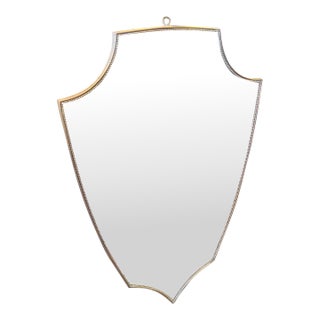 1960s Gio Ponti Style Mid-Century Modern Brass Italian Shield Wall Mirror For Sale