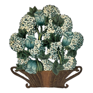 Vintage Toleware Hand-Painted Blue Hydrangea Basket Fireplace Screen Dummy Board