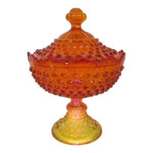 Fenton Amberina Hobnail Style Scalloped Rim Pedestal Covered Candy Dish 4564b