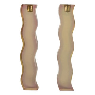 Pair of Vintage Whimsical & Groovy Mid 20th Century Resin Candlestick Holders in Faint Pink For Sale