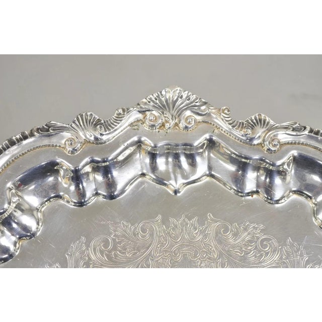 Late 20th Century Vintage "Chippendale" by Wallace Round Scalloped Silver Plated Platter Tray For Sale - Image 5 of 12
