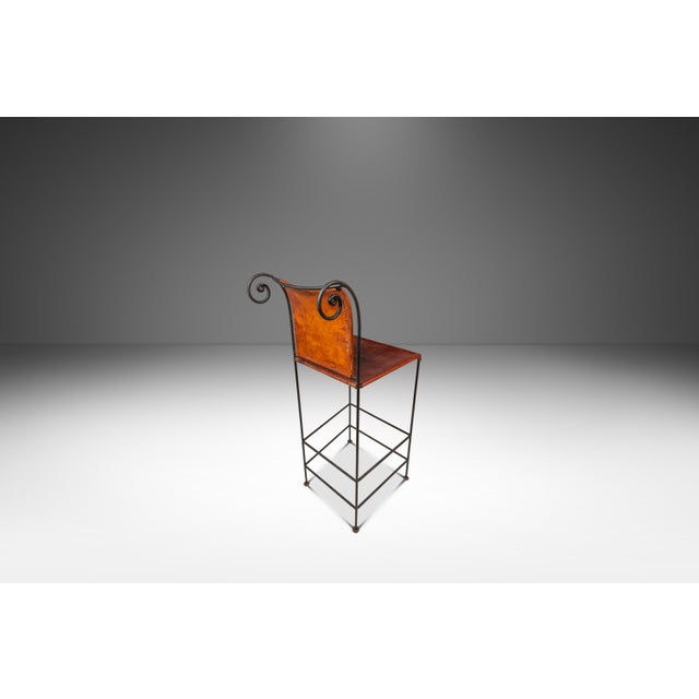 Set of Two (2) Counter Height Wrought Iron Spanish Hacienda Barstools With Hand-Worked Full Grain Leather, C. 1960s For Sale In Orlando - Image 6 of 18