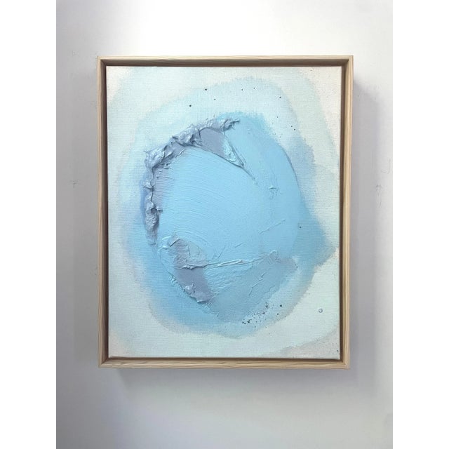 Contemporary "Raku No01" Dimensional Texture Abstract Painting in Atmospheric Sky Blue and Periwinkle, Framed For Sale - Image 3 of 10
