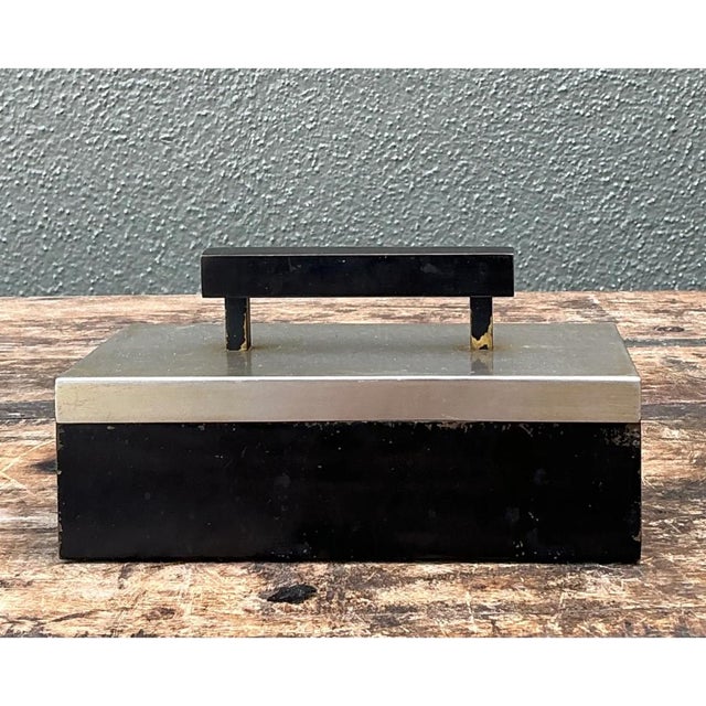 Vintage Metal and Wood Lidded Box For Sale In West Palm - Image 6 of 12