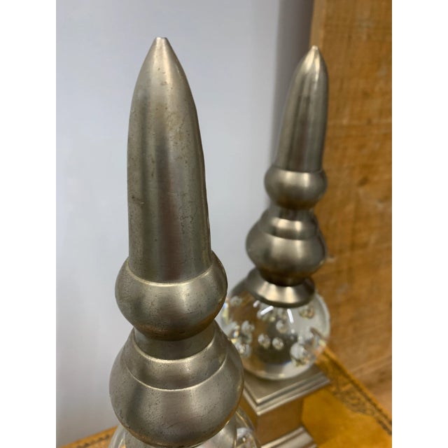Late 20th Century Pair of Late 20th Century Bubble Art Glass & Metal Obelisk For Sale - Image 5 of 5