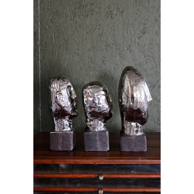 Ceramic 1990s Set of 3 Brutalist Head Sculptures From Italy For Sale - Image 7 of 12