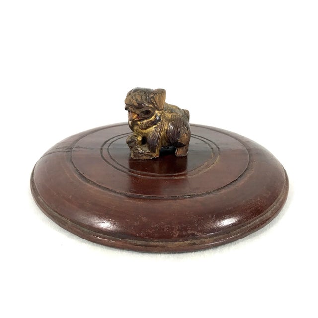 Late 19th Century Late 19th Century Qing Dynasty Chinese Banded Wood Storage Box With Foo Lion Signed & Sealed For Sale - Image 5 of 9