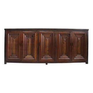 Spanish Brutalist Credenza in Carved Wood, 1970s For Sale