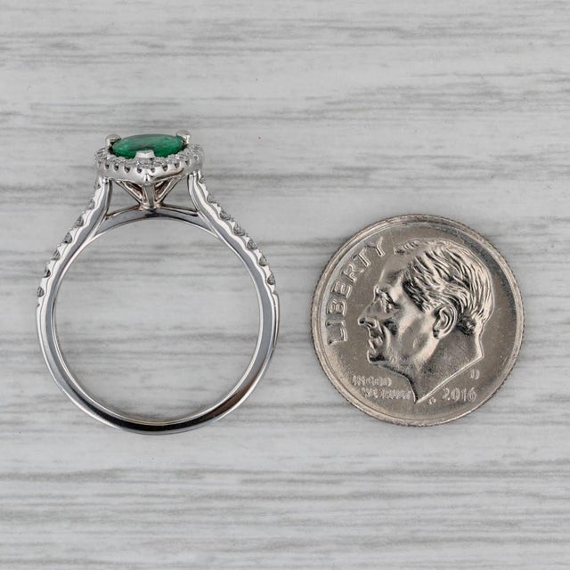 1.32ctw Emerald Diamond Halo Teardrop Ring 14k White Gold Size 6.5 Engagement For Sale In Greensboro - Image 6 of 9