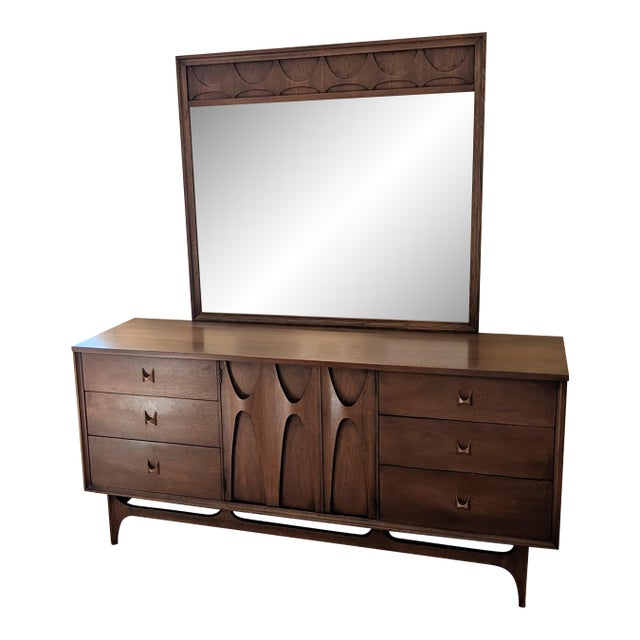 1960's Mid Century Modern Broyhill Brasilia Triple Dresser and Mirror For Sale