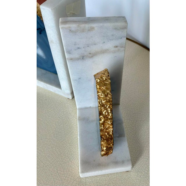 Timeless Modern Sliced Agate and Marble Aysha Bookends Set of 2, gold edges, showroom floor samples