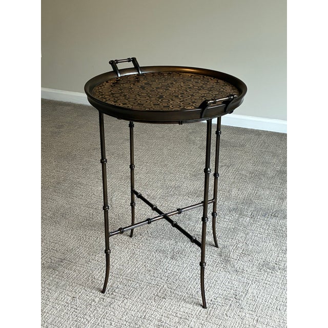 Hollywood Regency Late 20th Century Hollywood Regency Round Cocktail Tray Top Accent Table With Faux Bamboo Base For Sale - Image 3 of 9