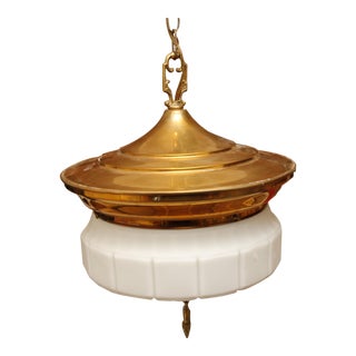 Art Deco Pendant Light With Brass Finial For Sale