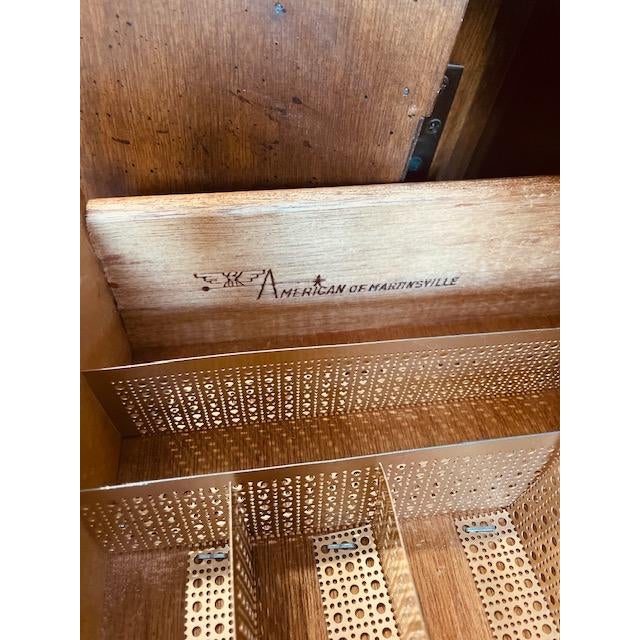 1980s American of Martinsville Lighted Oak China Cabinet / Display Hutch With Glass Shelves For Sale - Image 14 of 14