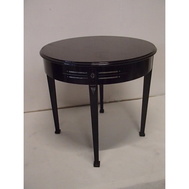 Black Large Black Round Salon or Side Table with Lacquered Legs and Silver Trim, 1920s For Sale - Image 8 of 9