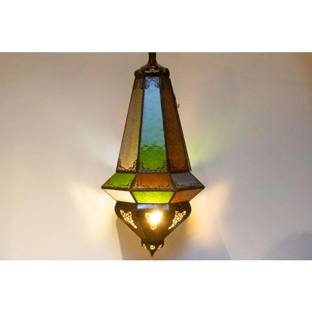 Large Etched Glass Multi-Color Lantern For Sale In Los Angeles - Image 6 of 6