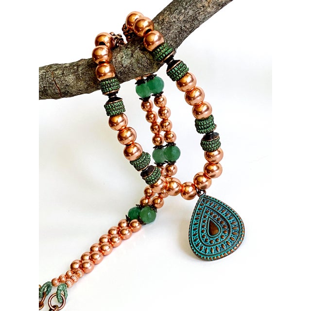 Metal Artisan Solid Copper & Green Aventurine Statement Necklace | Verdigris Patina Pendant | Bohemian Luxe Handcrafted Jewelry For Sale - Image 7 of 18