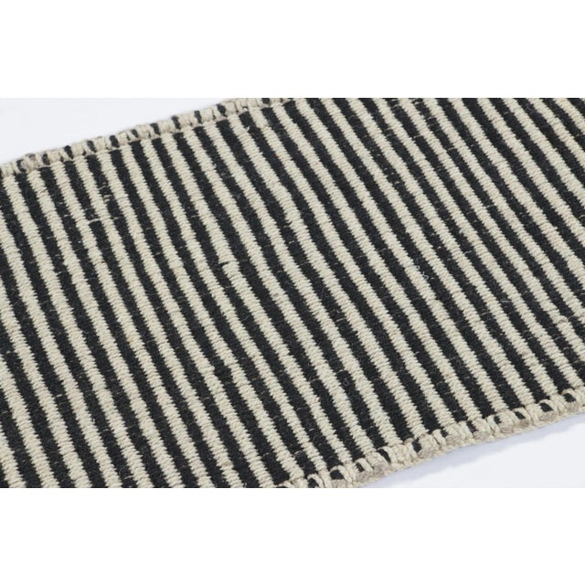 Rug & Kilim Rug & Kilim’s Accent Runner Kilim in Textural Black and White Stripes For Sale - Image 4 of 7