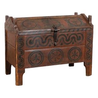 19th Century Painted and Carved Hungarian Dome Top Trunk For Sale