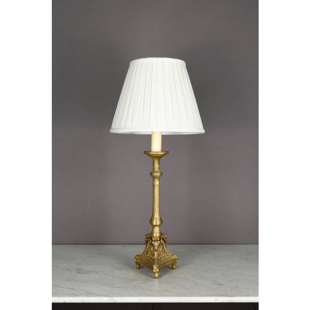 Brass Early 19th Century Ornate Brass Candlestick Table Lamp For Sale - Image 8 of 8