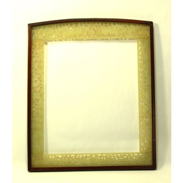 19th Century Large Pale Green Nephrite Jade & Rosewood Chinese Carved Frame For Sale - Image 12 of 13