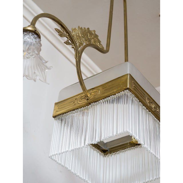 Metal Art Nouveau Pendant with Floral Ornaments in Brass and Murano Glass, 1890s For Sale - Image 7 of 10